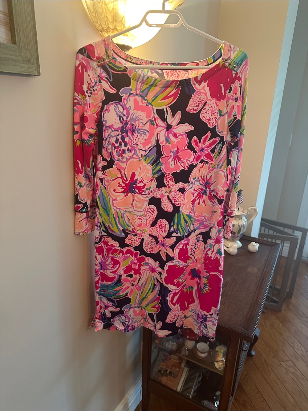 Lilly Pulitzer Pink & Black Floral Long-Sleeve Shift Dress